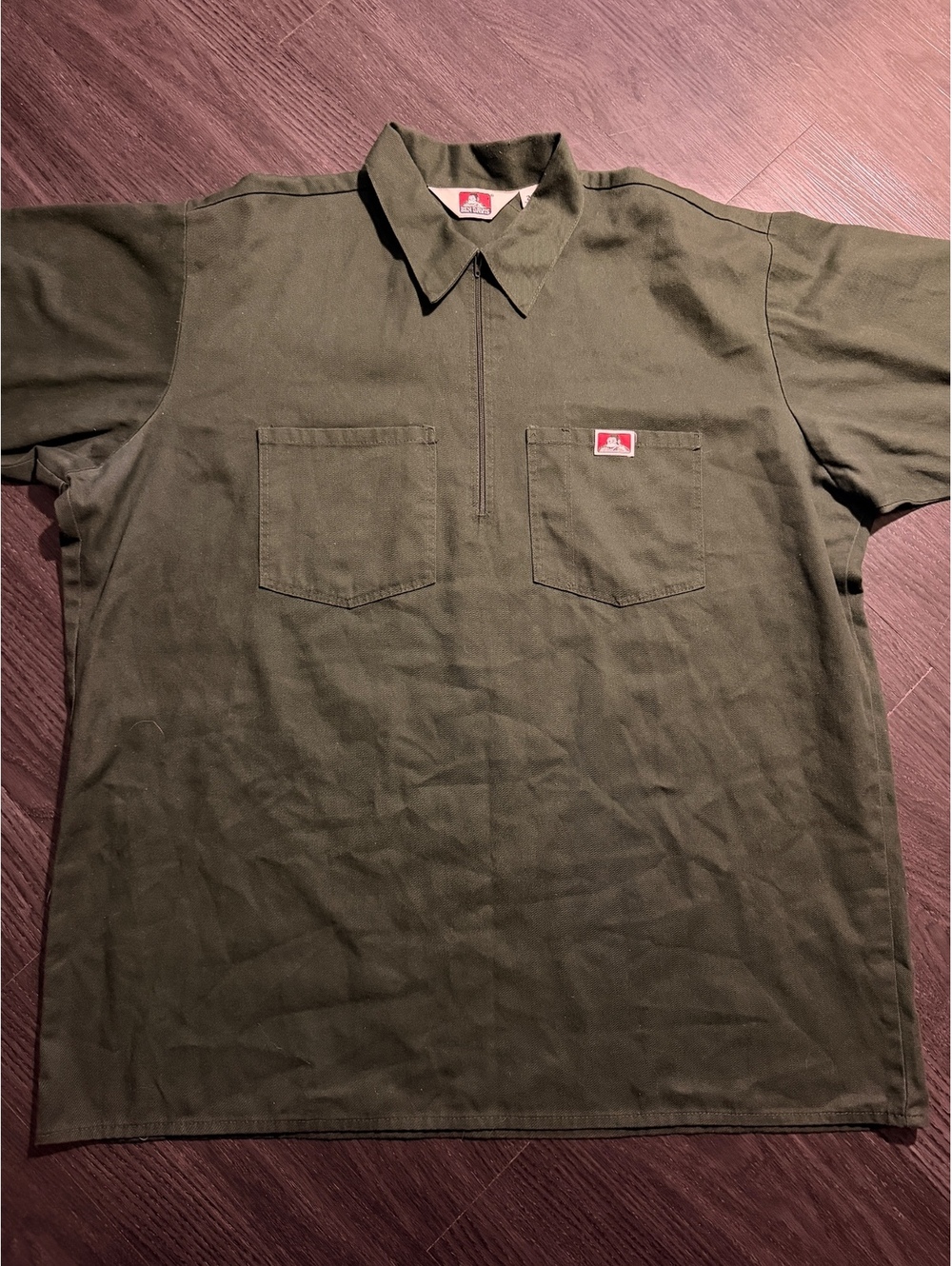 Vtg Ben Davis Olive Half-Zip Work Shirt Made in USA 2XL
